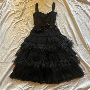 BCBG BLACK FEATHER EVENING COCKTAIL STATEMENT DRESS